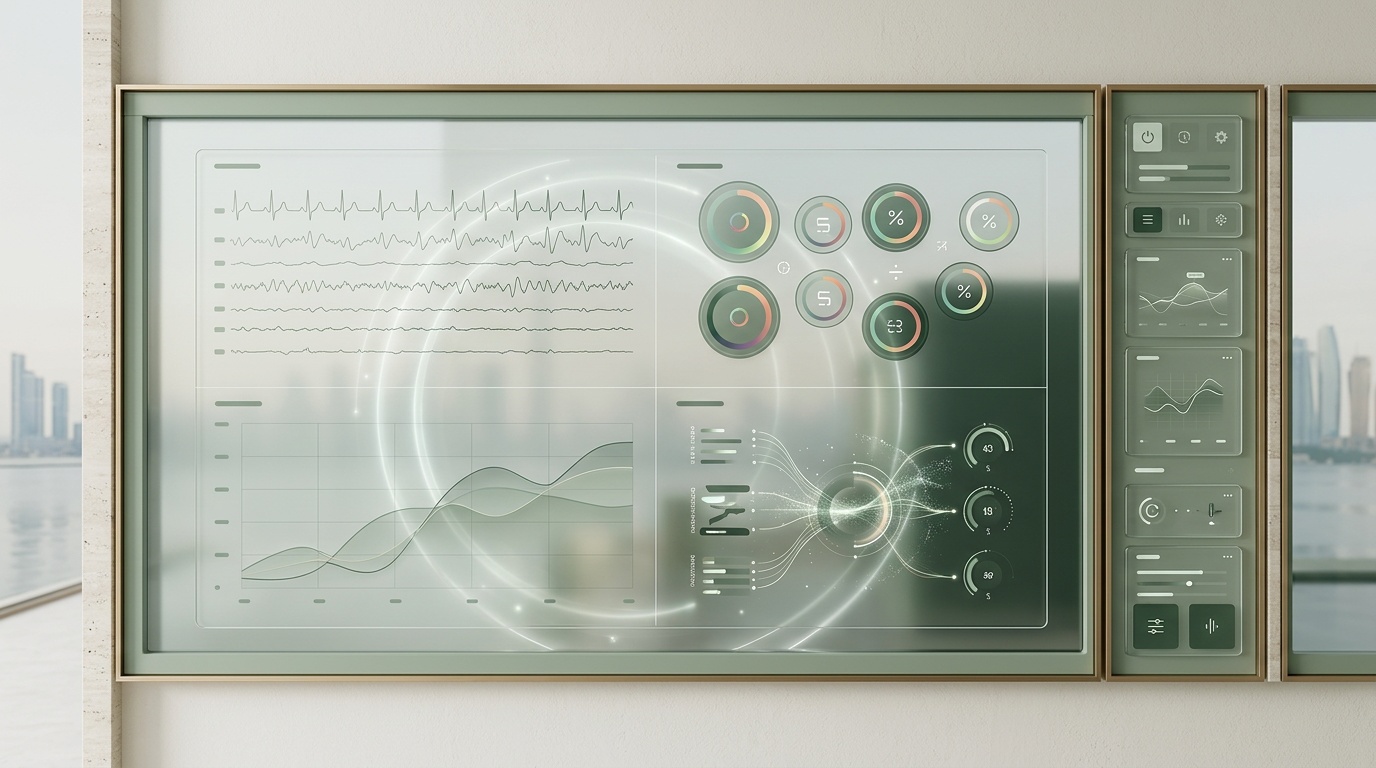 Elegant executive biomarker and readiness dashboard in sage green and deep green palette